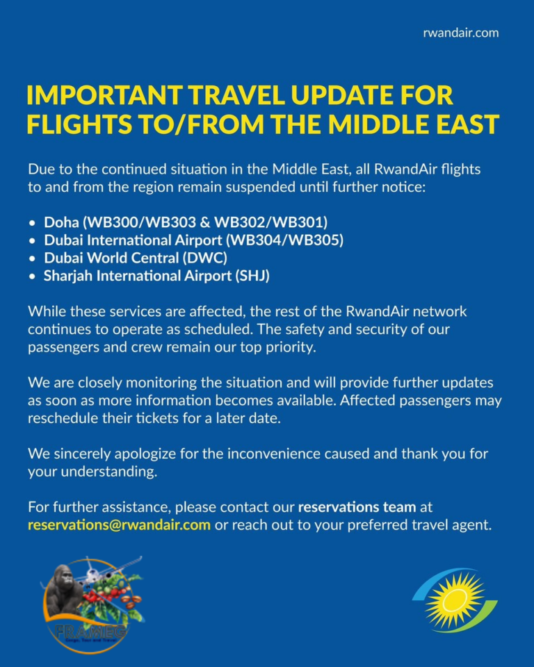 RwandAir Suspends Middle East Flights – Important Travel Update for Passengers